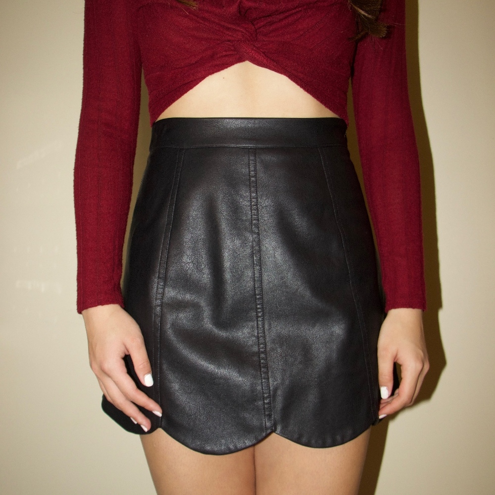 Black Pleather Scallop Skirt